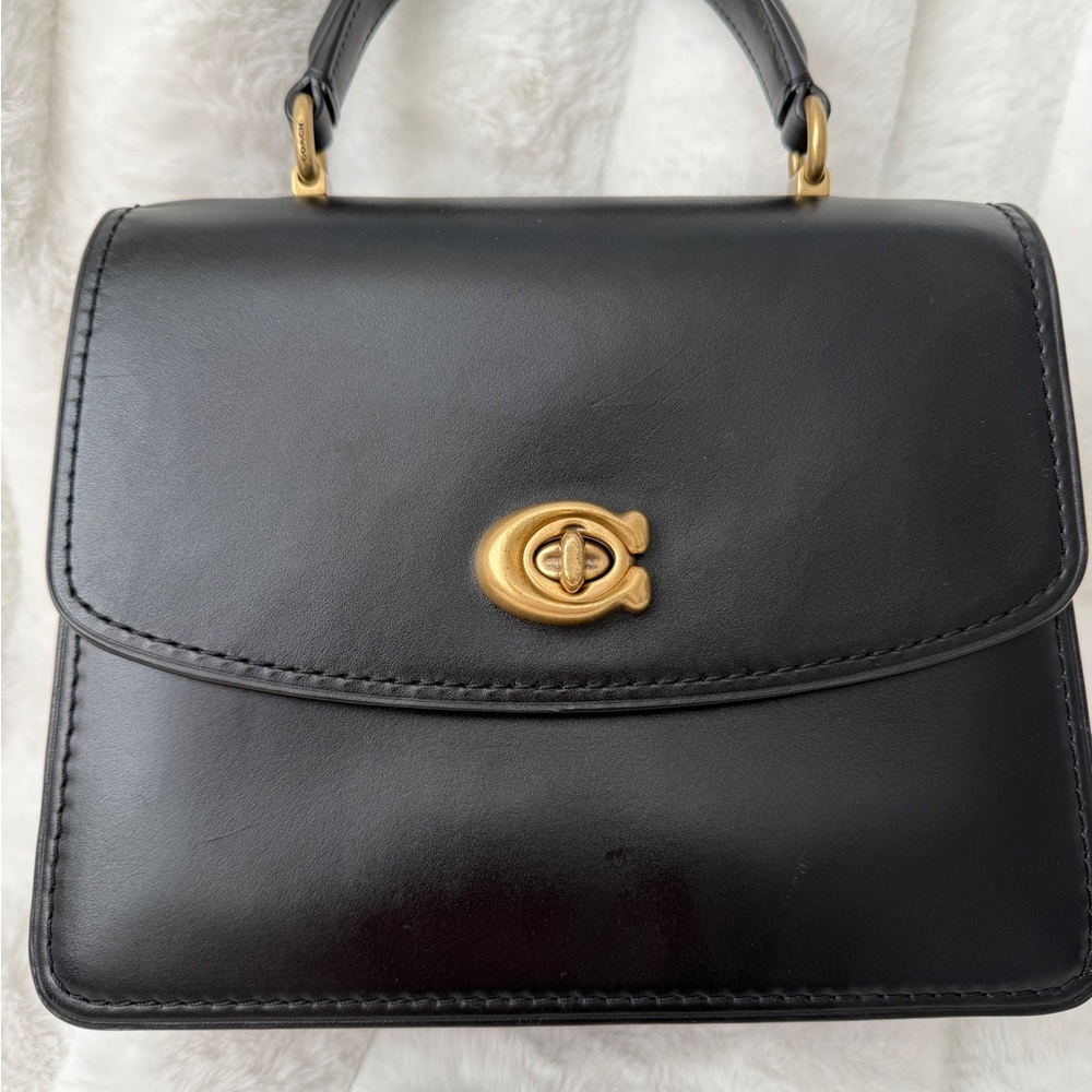 Coach Parker Top Handle Bag, Black Leather, Crossbody bag, Satchel
